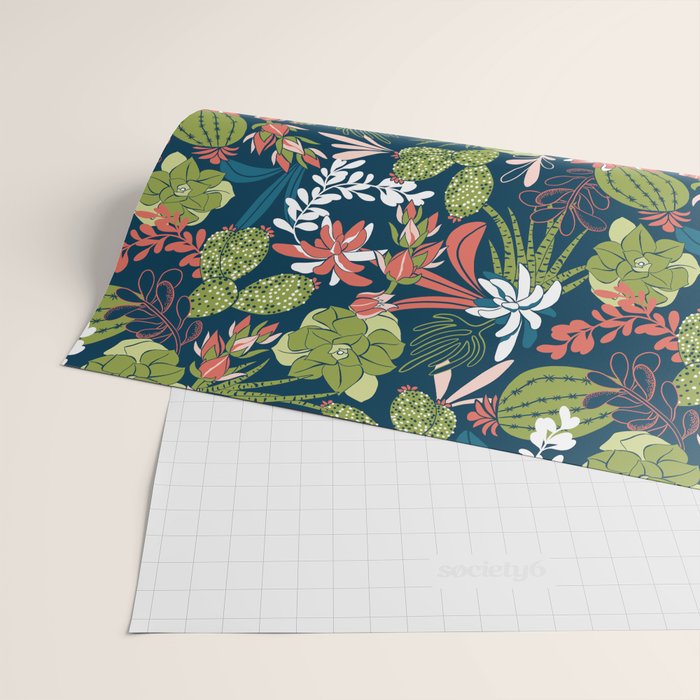 Succulent Garden Navy Wrapping Paper Gallery Image 2