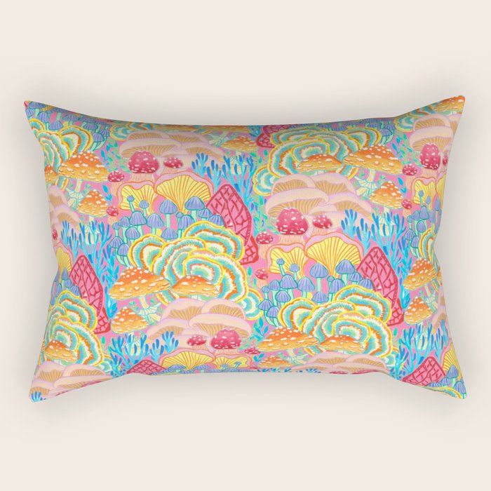 Fungi World (Mushroom world) -PINK Rectangular Pillow Gallery Image 1
