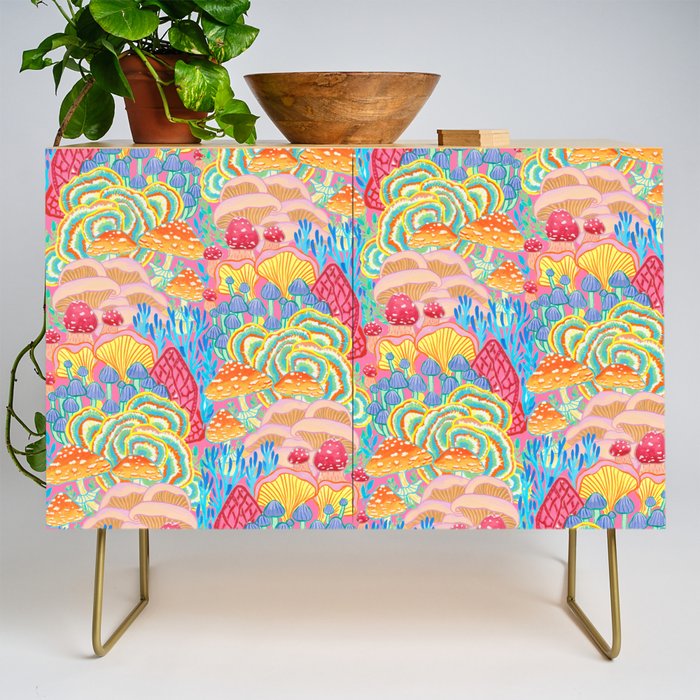 Fungi World (Mushroom world) -PINK Credenza Gallery Image 1