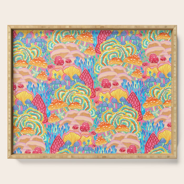 Fungi World (Mushroom world) -PINK Serving Tray Gallery Image 1