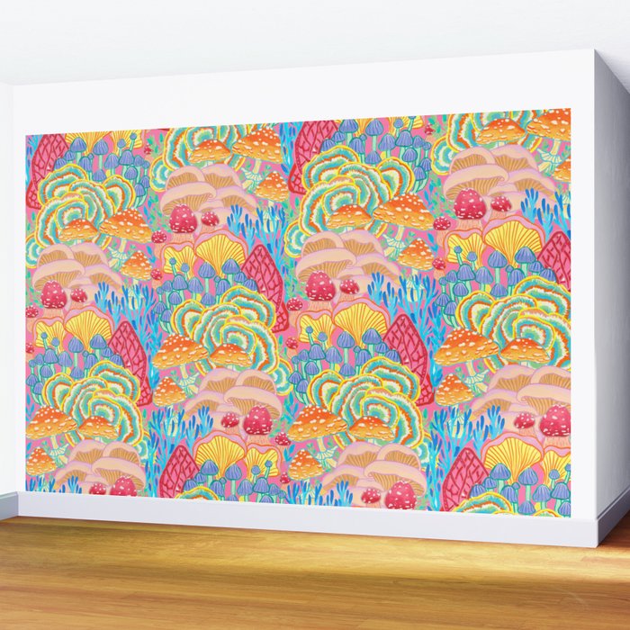 Fungi World (Mushroom world) -PINK Wall Mural Gallery Image 2