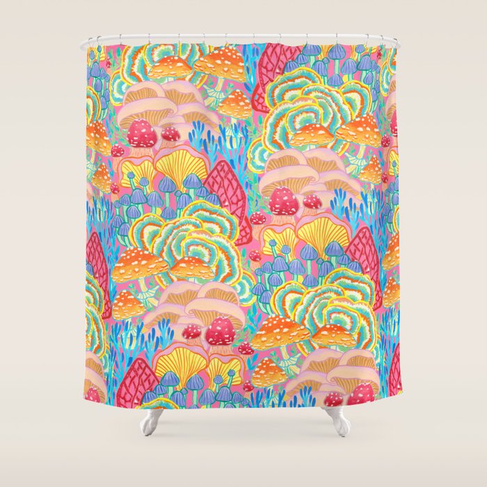 Fungi World (Mushroom world) -PINK Shower Curtain Gallery Image 1