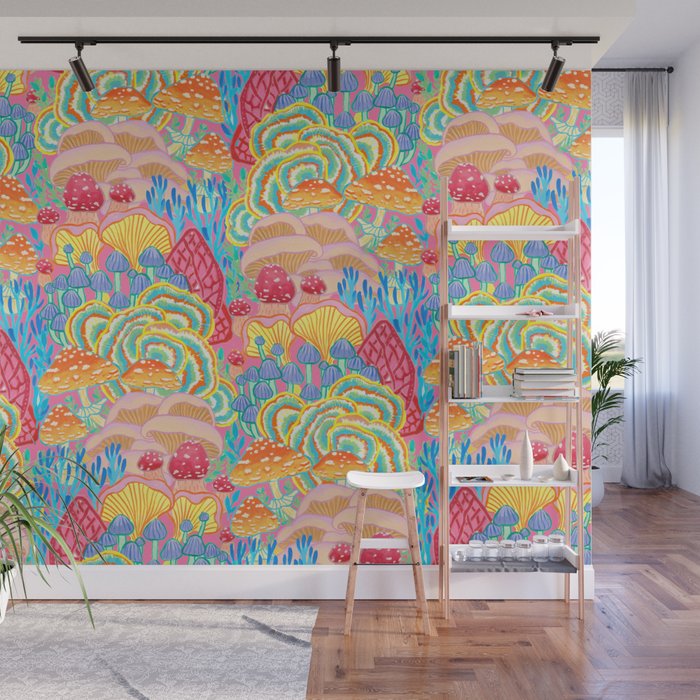Fungi World (Mushroom world) -PINK Wall Mural Gallery Image 1