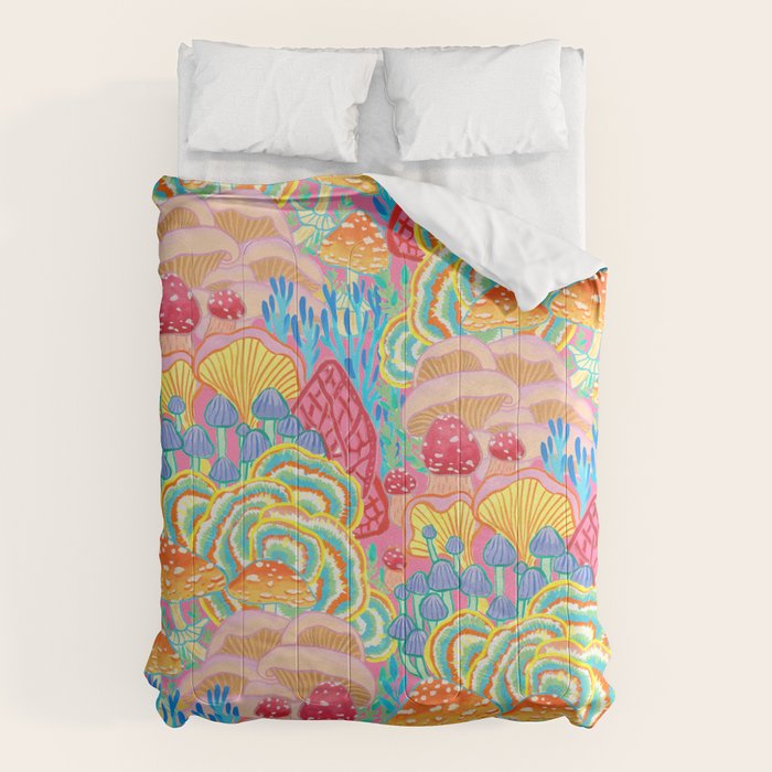 Fungi World (Mushroom world) -PINK Comforter Gallery Image 6