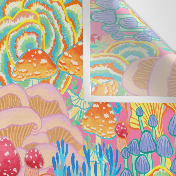 Fungi World (Mushroom world) -PINK Wall Tapestry Gallery Image 3