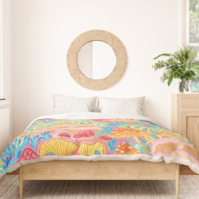 Fungi World (Mushroom world) -PINK Duvet Cover Gallery Image 3