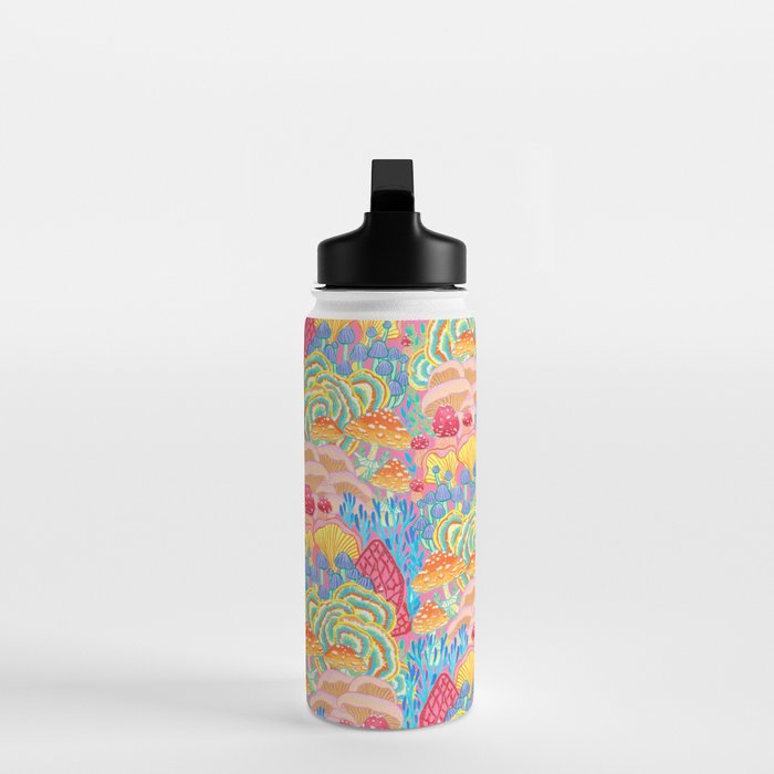 Fungi World (Mushroom world) -PINK Water Bottle Gallery Image 3