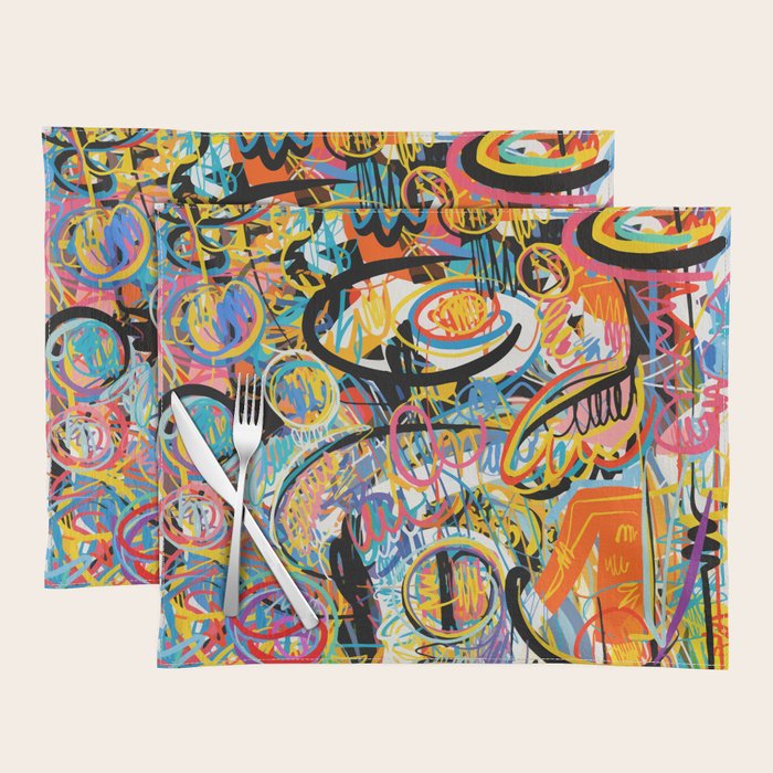 Graffiti Street Art Pattern Colorful Tribal Abstract by Emmanuel Signorino Placemat Gallery Image 1