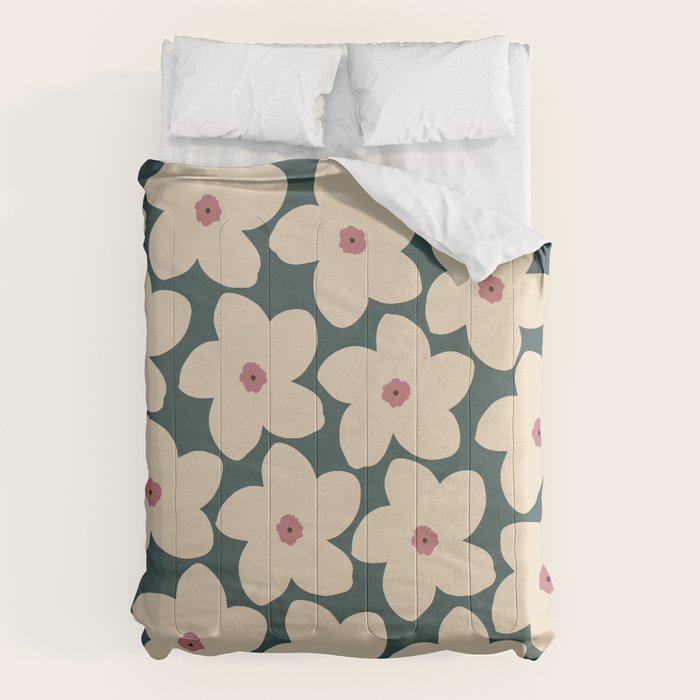 Green And Cream Retro Flower Comforter Gallery Image 1