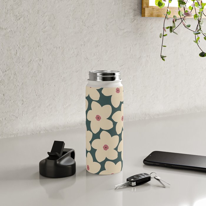 Green And Cream Retro Flower Water Bottle Gallery Image 4