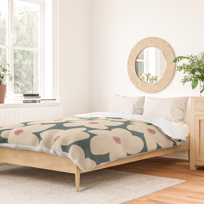 Green And Cream Retro Flower Duvet Cover Gallery Image 2