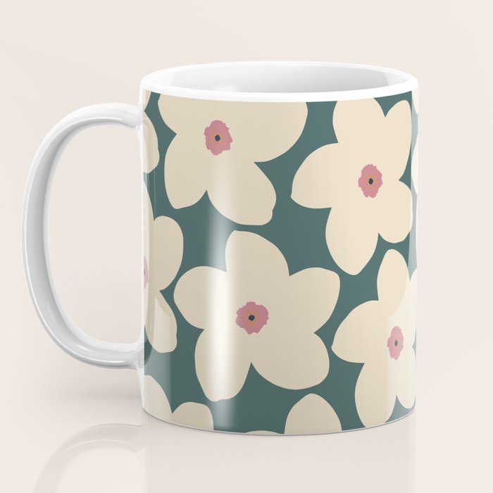 Green And Cream Retro Flower Coffee Mug Gallery Image 3
