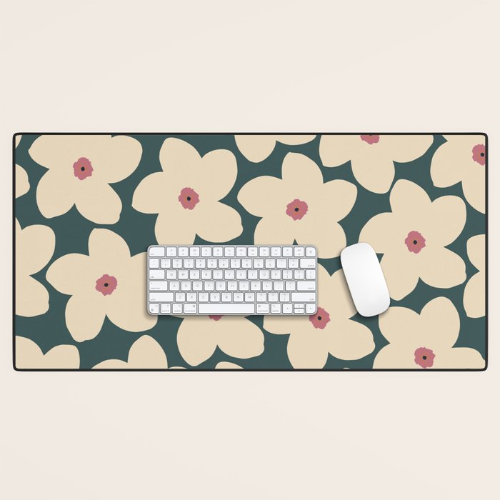 Green And Cream Retro Flower Desk Mat Gallery Image 1