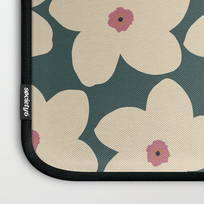 Green And Cream Retro Flower Laptop Sleeve Gallery Image 3