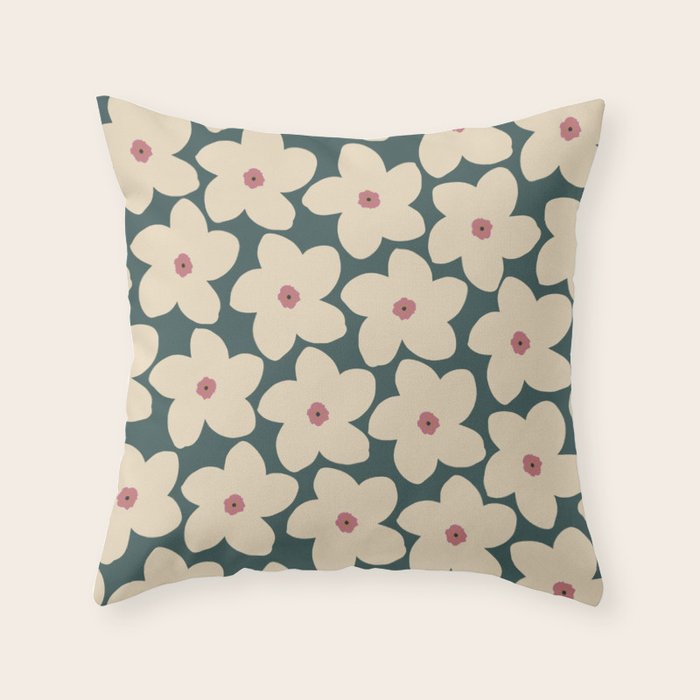 Green And Cream Retro Flower Throw Pillow Gallery Image 6