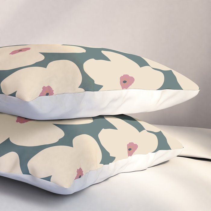 Green And Cream Retro Flower Pillow Sham Gallery Image 3