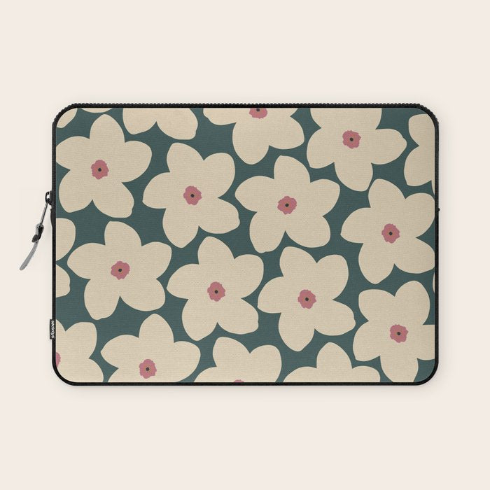 Green And Cream Retro Flower Laptop Sleeve Gallery Image 1