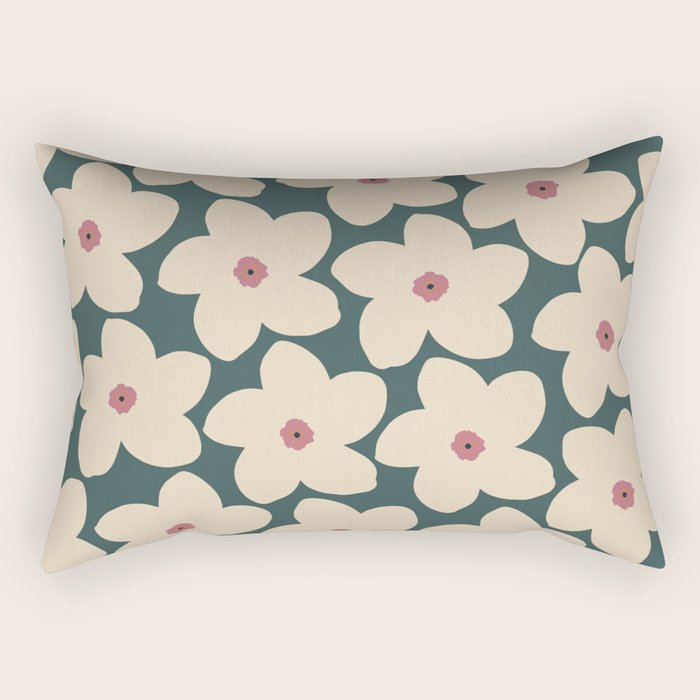Green And Cream Retro Flower Rectangular Pillow Gallery Image 2