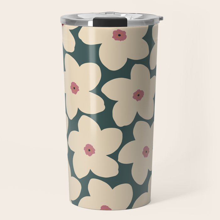 Green And Cream Retro Flower Travel Mug Gallery Image 1
