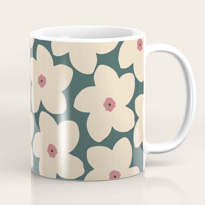 Green And Cream Retro Flower Coffee Mug Gallery Image 1