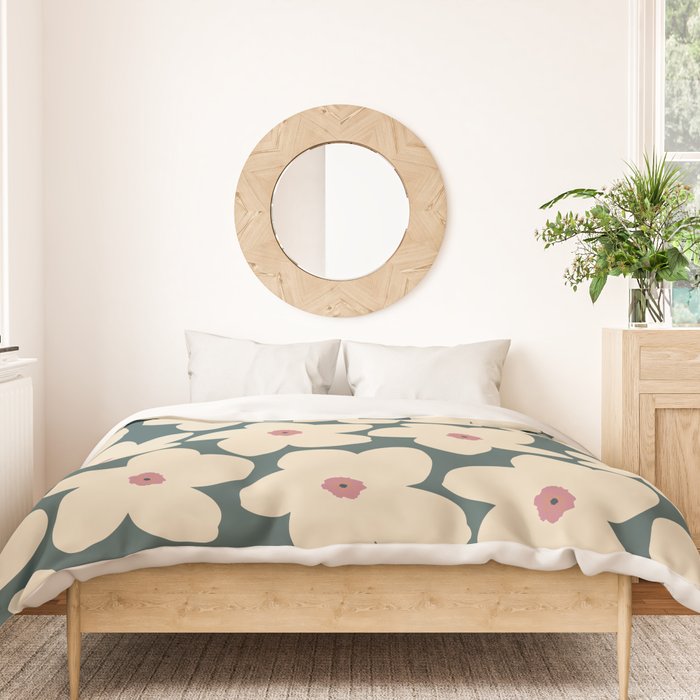 Green And Cream Retro Flower Duvet Cover Gallery Image 3