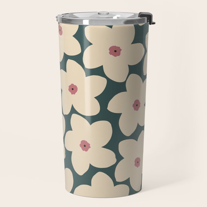 Green And Cream Retro Flower Travel Mug Gallery Image 2