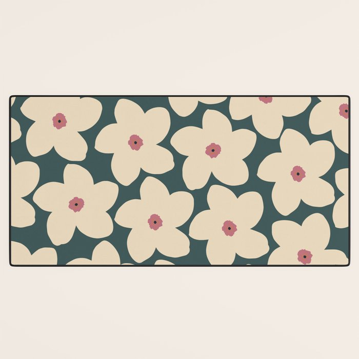 Green And Cream Retro Flower Desk Mat Gallery Image 3