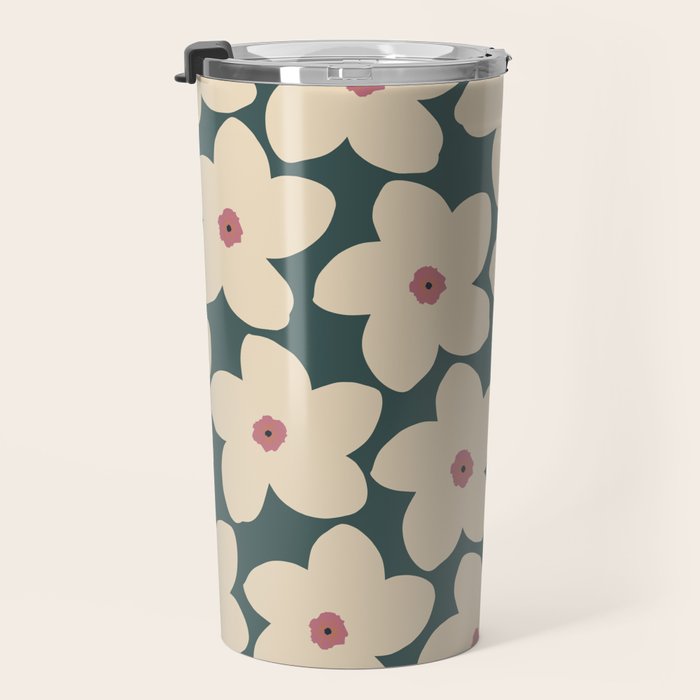 Green And Cream Retro Flower Travel Mug Gallery Image 3