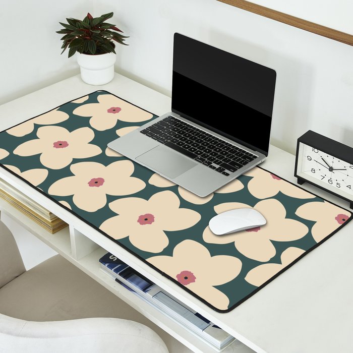 Green And Cream Retro Flower Desk Mat Gallery Image 2