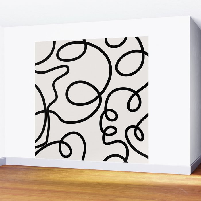Mid Century Modern Print Black And White Abstract Wall Art Brush Strokes Lines Shapes Abstract Decor Wall Mural Gallery Image 2