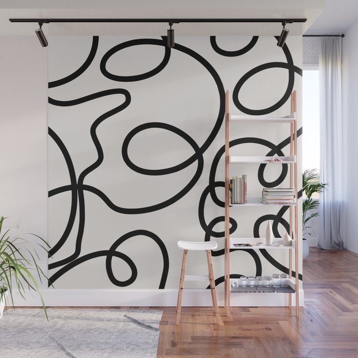 Mid Century Modern Print Black And White Abstract Wall Art Brush Strokes Lines Shapes Abstract Decor Wall Mural Gallery Image 1