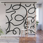 Mid Century Modern Print Black And White Abstract Wall Art Brush Strokes Lines Shapes Abstract Decor Wall Mural Gallery Image 1