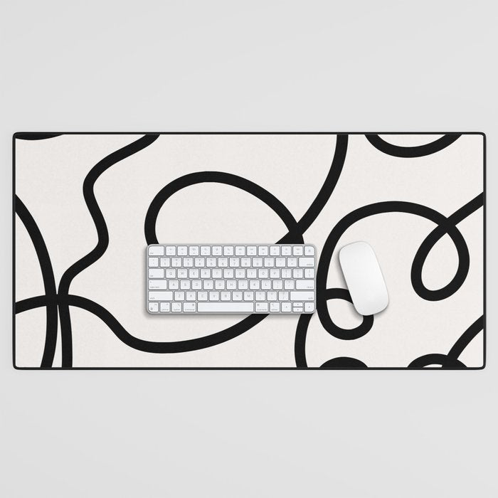 Mid Century Modern Print Black And White Abstract Wall Art Brush Strokes Lines Shapes Abstract Decor Desk Mat Gallery Image 1