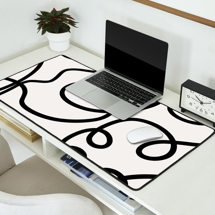 Mid Century Modern Print Black And White Abstract Wall Art Brush Strokes Lines Shapes Abstract Decor Desk Mat Gallery Image 2