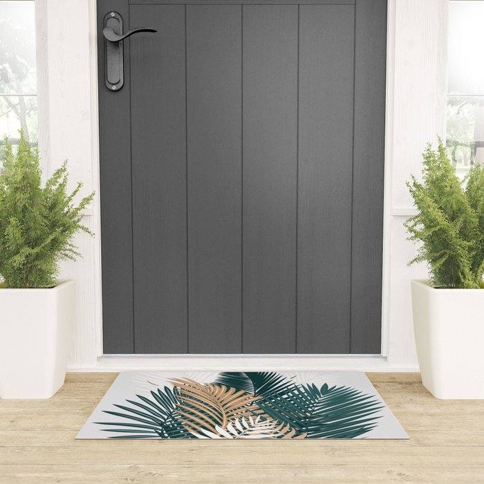 Gold and Green Palm Leaves Welcome Mat Gallery Image 3