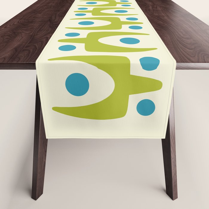 Mid Century Modern Scandinavian Abstract 152 Turquoise and Chartreuse Table Runner Gallery Image 1