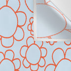 Cheerful Doodle Flowers Pattern in Ice Blue and Orange Wall Tapestry Gallery Image 3