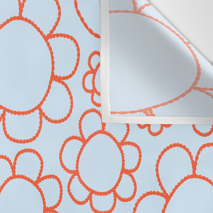 Cheerful Doodle Flowers Pattern in Ice Blue and Orange Wall Tapestry Gallery Image 3
