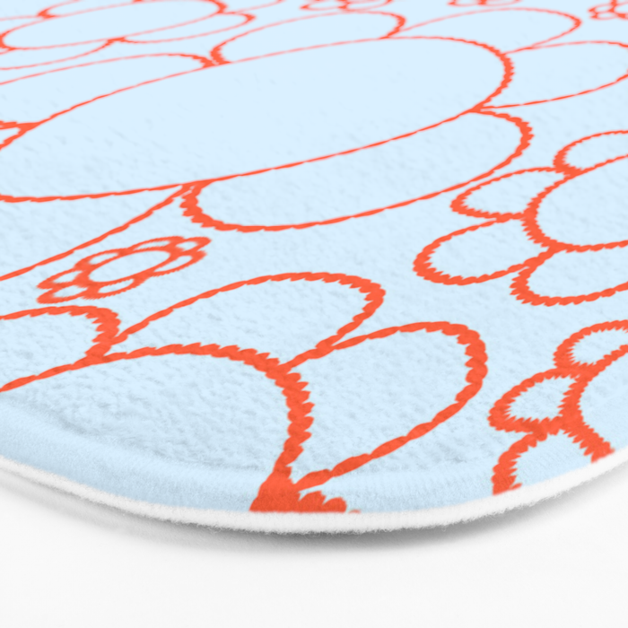 Cheerful Doodle Flowers Pattern in Ice Blue and Orange Bath Mat Gallery Image 3
