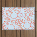 Cheerful Doodle Flowers Pattern in Ice Blue and Orange Outdoor Rug Gallery Image 1