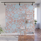 Cheerful Doodle Flowers Pattern in Ice Blue and Orange Wall Mural Gallery Image 1