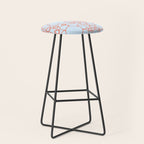 Cheerful Doodle Flowers Pattern in Ice Blue and Orange Stool Gallery Image 1