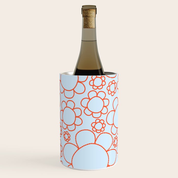 Cheerful Doodle Flowers Pattern in Ice Blue and Orange Wine Chiller Gallery Image 3