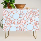 Cheerful Doodle Flowers Pattern in Ice Blue and Orange Credenza Gallery Image 1