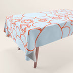 Cheerful Doodle Flowers Pattern in Ice Blue and Orange Tablecloth Gallery Image 1
