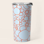 Cheerful Doodle Flowers Pattern in Ice Blue and Orange Travel Mug Gallery Image 2