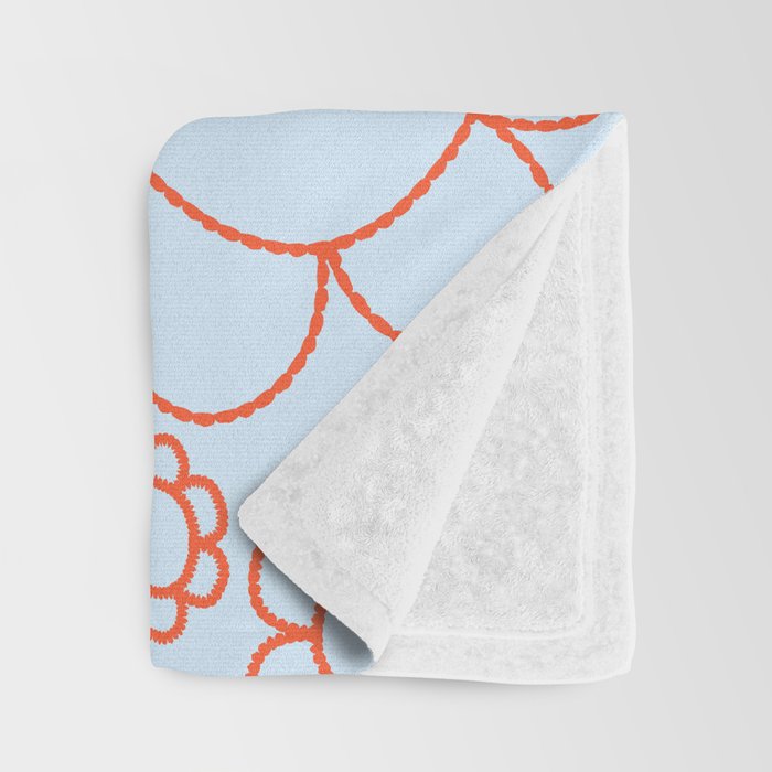 Cheerful Doodle Flowers Pattern in Ice Blue and Orange Throw Blanket Gallery Image 3