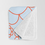 Cheerful Doodle Flowers Pattern in Ice Blue and Orange Throw Blanket Gallery Image 3