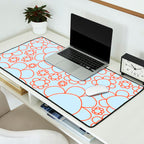 Cheerful Doodle Flowers Pattern in Ice Blue and Orange Desk Mat Gallery Image 2