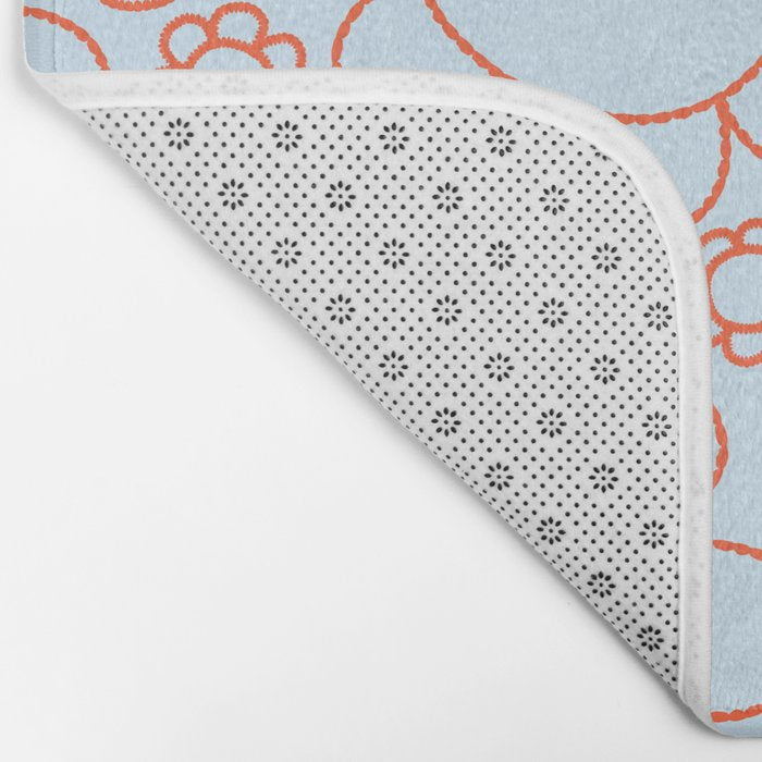 Cheerful Doodle Flowers Pattern in Ice Blue and Orange Bath Mat Gallery Image 2